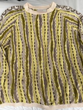 COOGI Vintage 90’s Olive & Light Yellow Textured Knit Crewneck